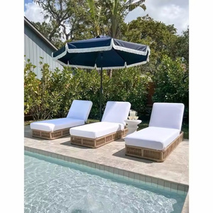 Teak Wood Garden Outdoor Sunbed Resort Leisure Hotel Swimming Pool Sun Lounger Lounge Beach Recliner Chair with Cushions