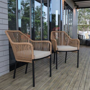 Outdoor All-Weather Aluminum Woven Arm Chair With Cushion Patio All-Weather Patio Club Leisure Rope Chairs