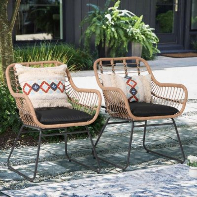 Outdoor All-Weather Aluminum Woven Arm Chair With Cushion Patio All-Weather Patio Club Leisure Rope Chairs