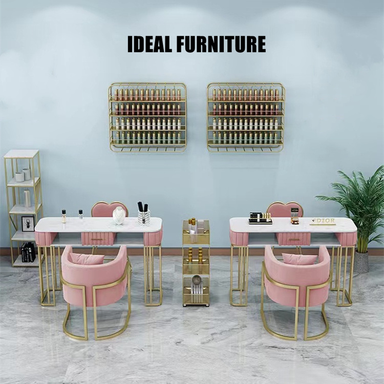 Modern Pink Salon beauty commercial furniture marble nail manicure metal table