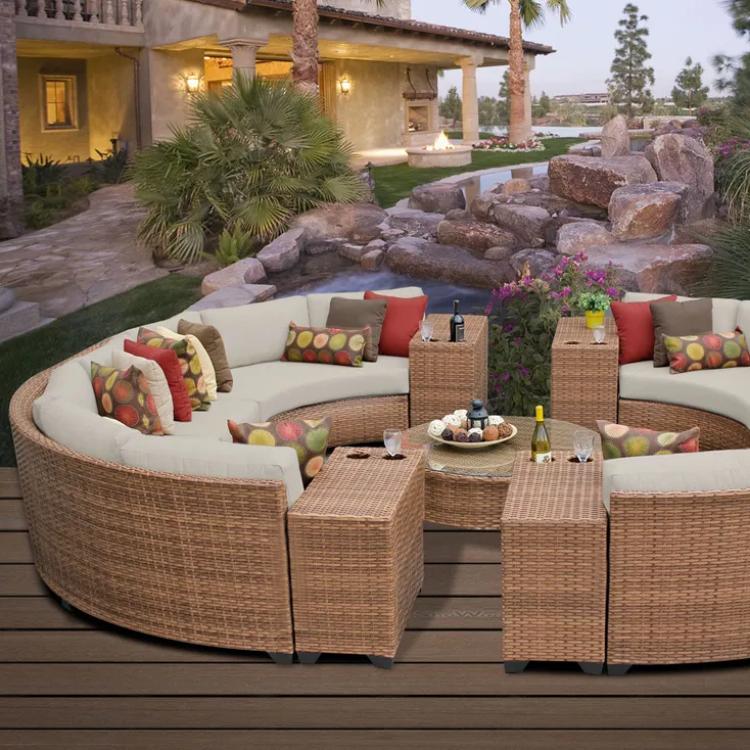 Extra large sectional curved Waterproof outdoor rattan furniture set round wicker garden sofa