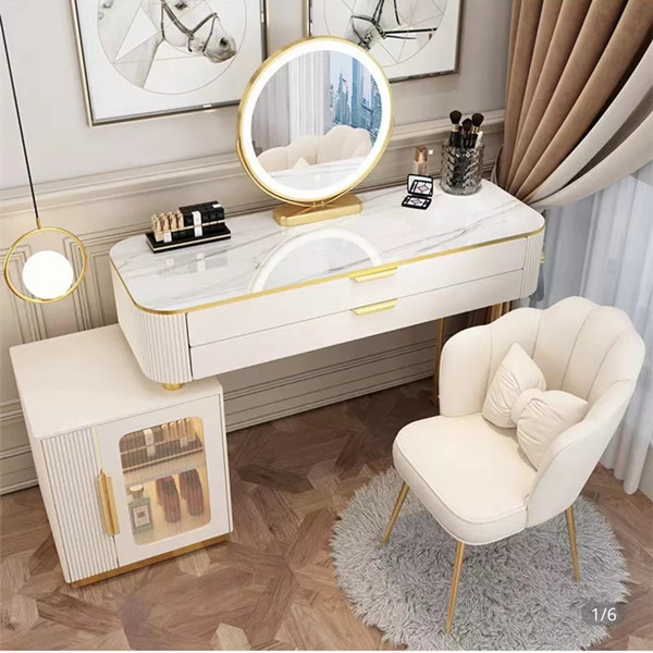 Wholesale Bedroom Furniture Nordic Luxury Style Wood Dresser Dressing Make-up Vanity Table with Mirror