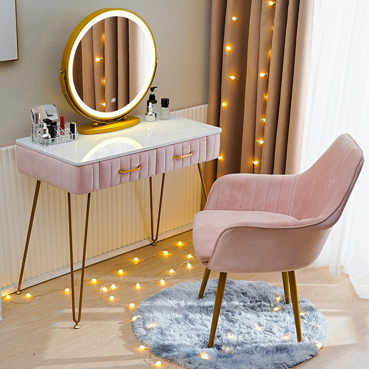 Nordic Modern European  Storage Dresser With Mirror And Stool Makeup Vanity Table Bedroom Dressing Table