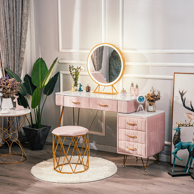 Nordic Modern European  Storage Dresser With Mirror And Stool Makeup Vanity Table Bedroom Dressing Table