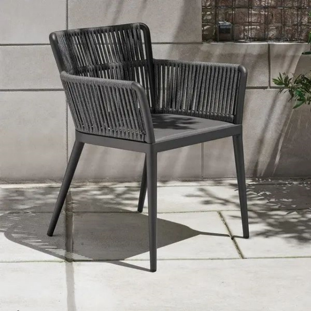 Outdoor All-Weather Aluminum Woven Arm Chair With Cushion Patio All-Weather Patio Club Leisure Rope Chairs