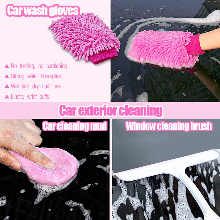 Exterior Interior Car Wash Cleaning Tools Kit Tire Towels Drill Brush Window Scraper Set with Box car detailing brush set