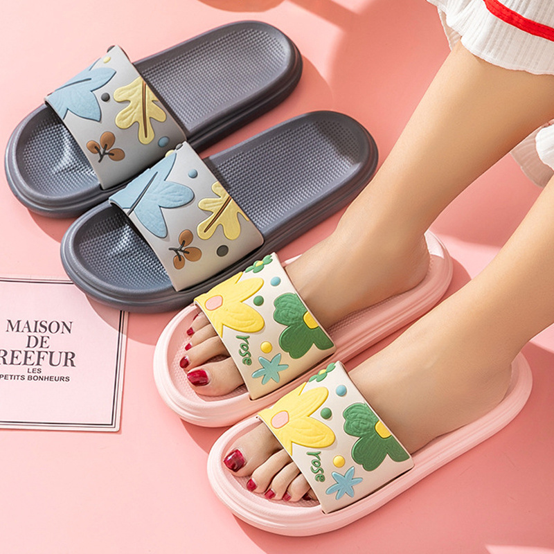 Women flowers pattern Indoor Slippers men Summer Home flat non-slip cheap Bedroom fashion couple sandals slides plastic shoes