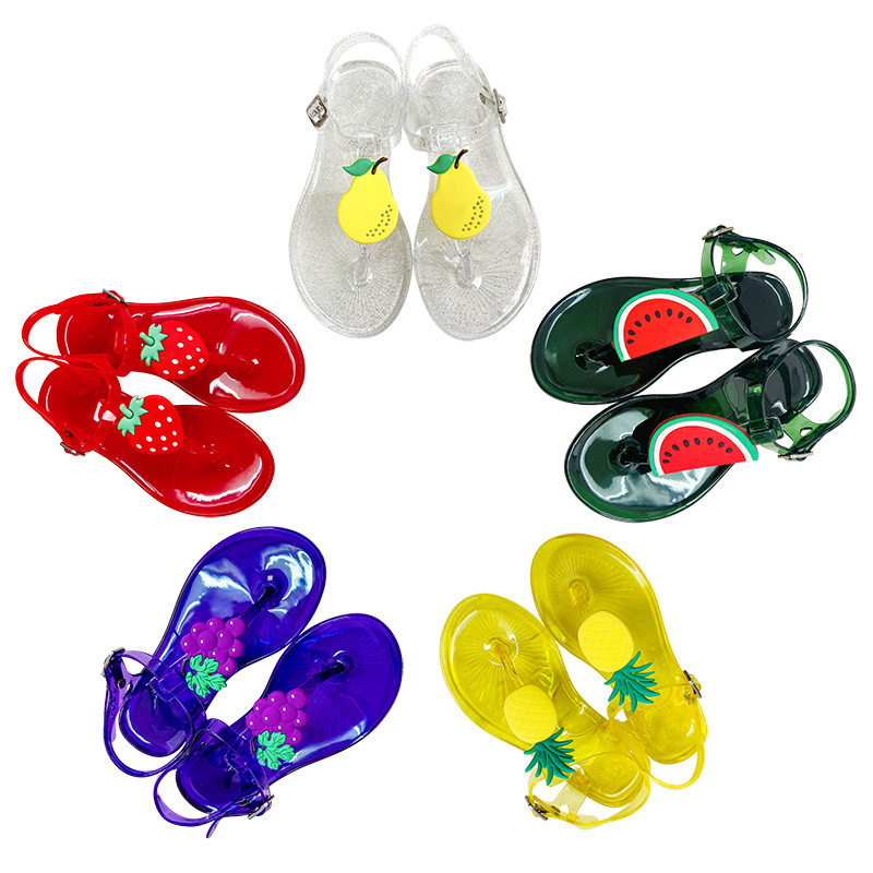 Flat PVC big Children flip flops Cute Fruit Wholesale Summer Kids slippers and Sandals fashion soft sole Jelly Shoes