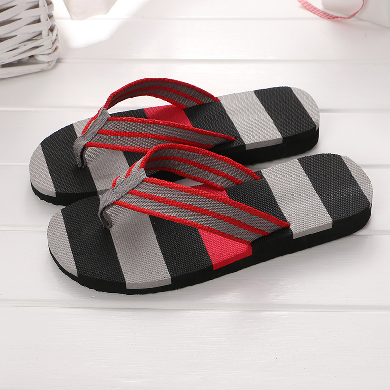 Men summer sandals indoor and outdoor non-slip slippers striped color matching beach flat flipflops slippers