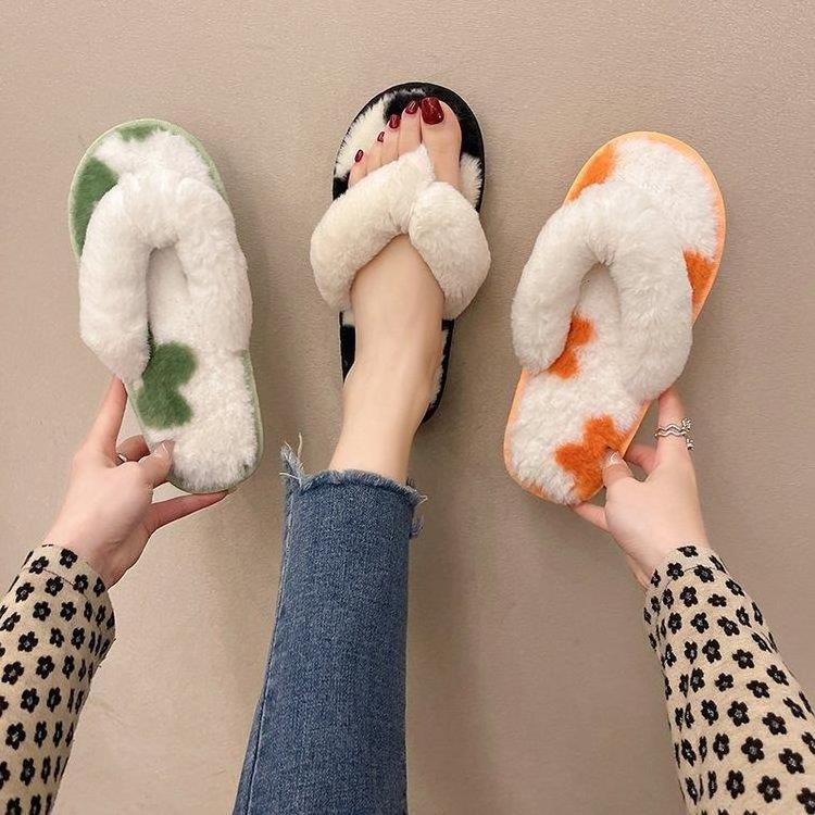 2022 new design women home indoor plush slippers household items casual and comfortable floor natural rubber flip flops