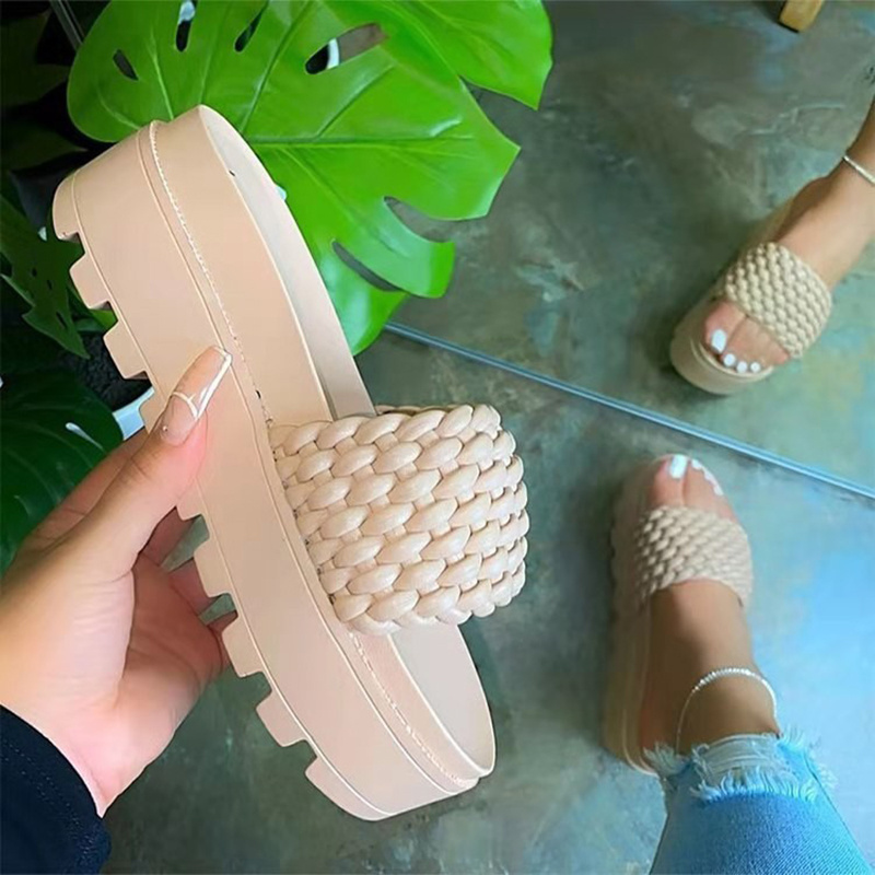 large size weaving upper thick sole slippers Summer Flat non-slip Sandal For Ladies and Women chaussures femmes sandale