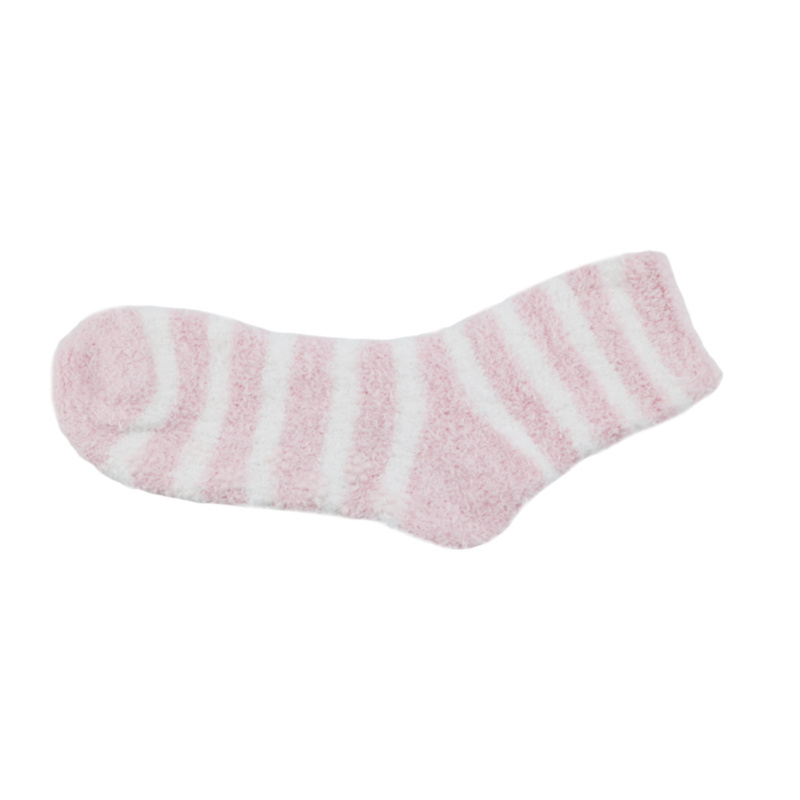 Polyester pink white stripes fashion non-slip indoor socks women fluffy socks warm winter casual slouch designer socks