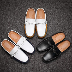 Summer Casual Luxury Half Slipper Slip-On men office shoes fashion genuine leather driving white dress shoes for men