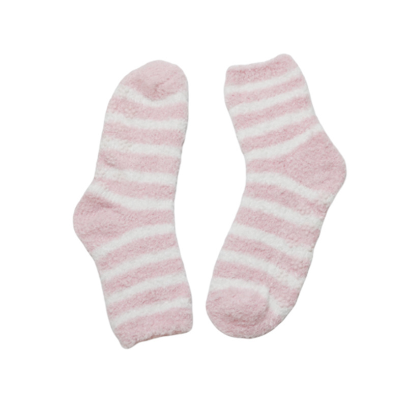 Polyester pink white stripes fashion non-slip indoor socks women fluffy socks warm winter casual slouch designer socks