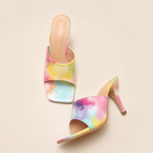 2023 Women's Square-Toe New Fashion Rainbow Tie Dye Print High Heel Party Wedding Dress Shoes For Women Custom Heels With Logo