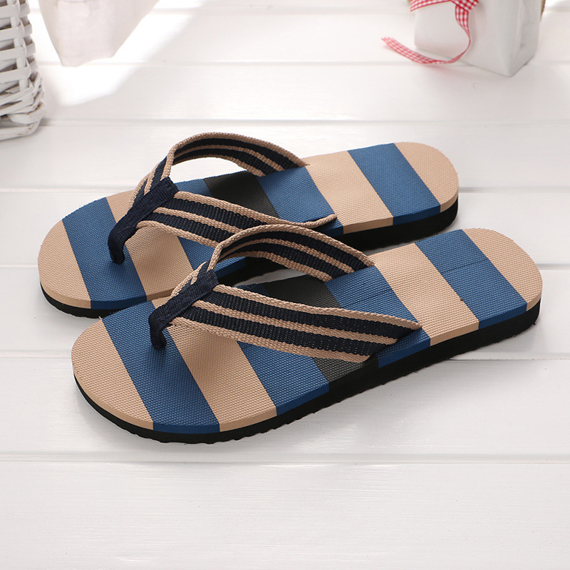 Men summer sandals indoor and outdoor non-slip slippers striped color matching beach flat flipflops slippers