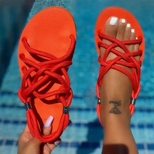 High quality women sandals new design fashion twisted rope thick bottom non-slip slippers female with best price flat shoes