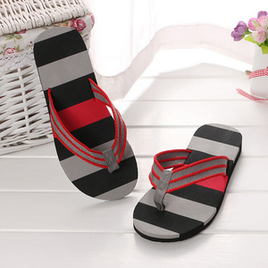 Men summer sandals indoor and outdoor non-slip slippers striped color matching beach flat flipflops slippers