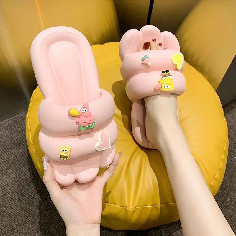 Cartoon Cute Sponge Baby Soft Slippers for Female Indoor Outdoor Summer Cool Slippers Waterproof Non-slip Slippers for Women