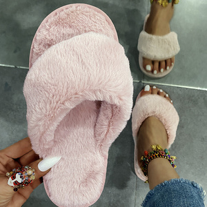 Autumn and Winter new style fashion Indoor cute fuzzy Slippers home warm solid color Flat natural rubber flip flops