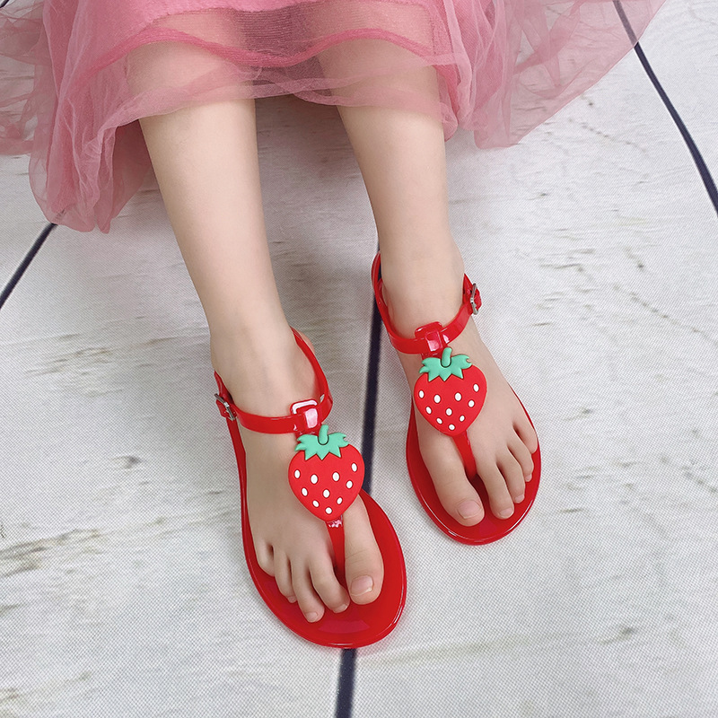 Flat PVC big Children flip flops Cute Fruit Wholesale Summer Kids slippers and Sandals fashion soft sole Jelly Shoes