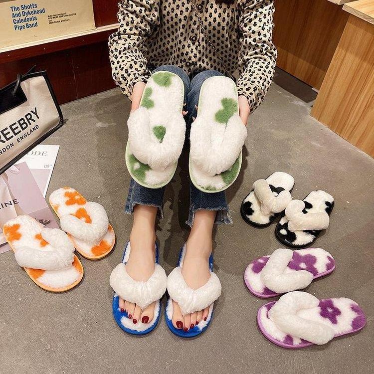 2022 new design women home indoor plush slippers household items casual and comfortable floor natural rubber flip flops