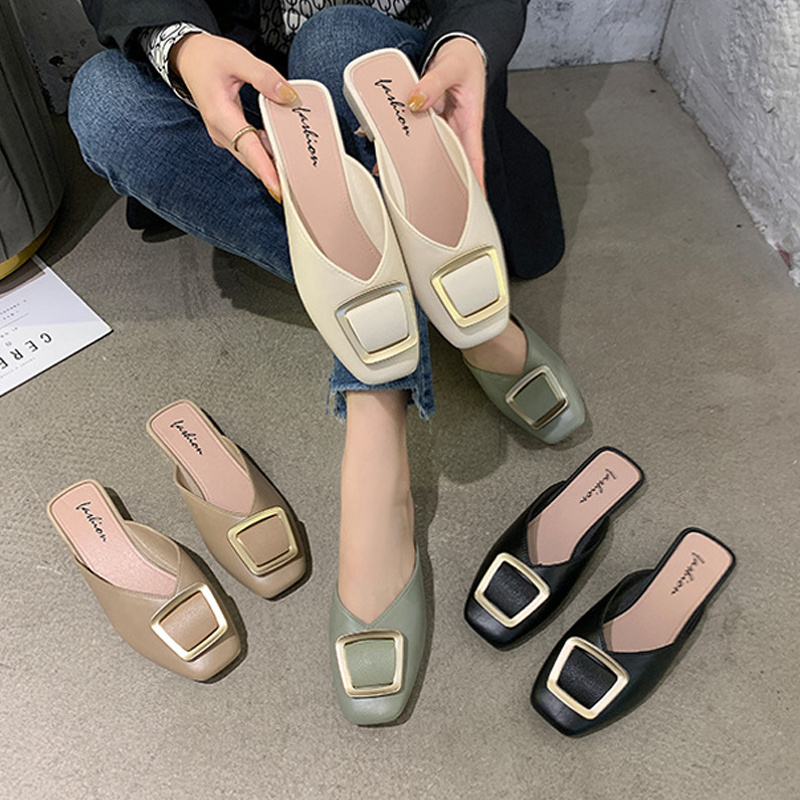 Wholesale shoes for ladies female summer fashion leather loafers flat slide slippers new style comfort casual shoes women stock