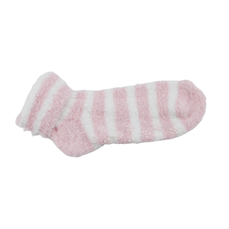 Polyester pink white stripes fashion non-slip indoor socks women fluffy socks warm winter casual slouch designer socks