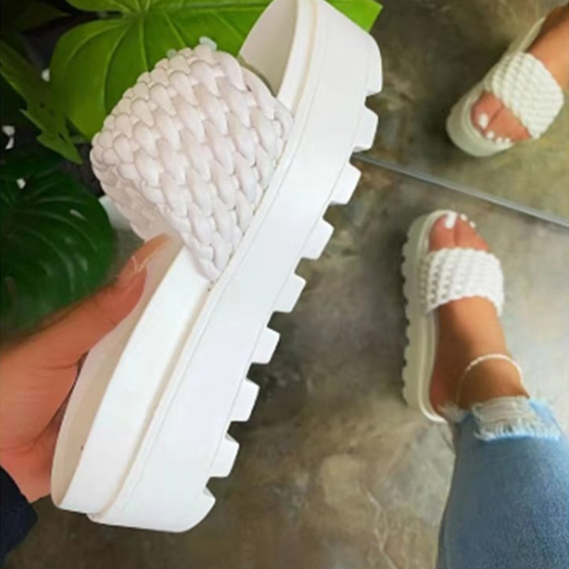 large size weaving upper thick sole slippers Summer Flat non-slip Sandal For Ladies and Women chaussures femmes sandale