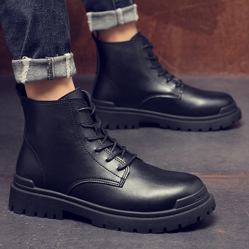 Size 39-44 leather boots men's high top Martin boots autumn and winter tough guy style retro work shoes tied up martin boots