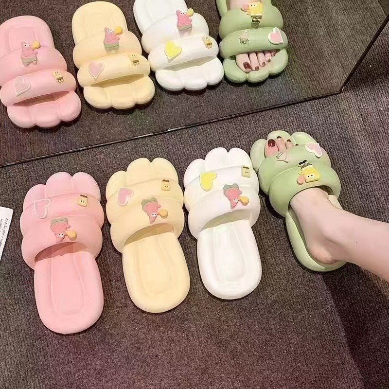 Cartoon Cute Sponge Baby Soft Slippers for Female Indoor Outdoor Summer Cool Slippers Waterproof Non-slip Slippers for Women