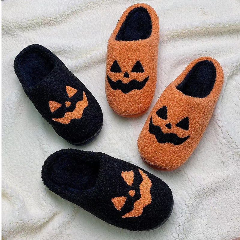 Pumpkin Autumn and Winter Couples Cotton Slippers for Men and Women Cute Thick Sole Cartoon Non-slip Indoor Casual Shoes