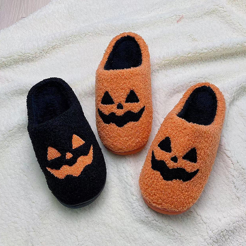 Pumpkin Autumn and Winter Couples Cotton Slippers for Men and Women Cute Thick Sole Cartoon Non-slip Indoor Casual Shoes