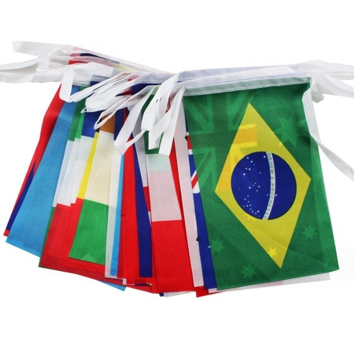 Promotional polyester material 14*21 Tajikistan string flag Tajikistan hanging flags decorated bunting flag custom