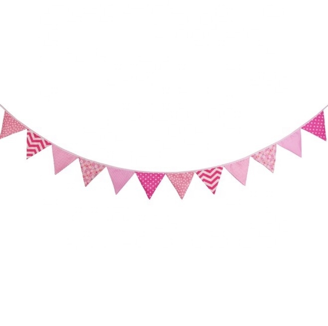 Pink Floral 100% Cotton Bunting Banner for Girls Shabby Chic Wedding Birthday Decoration