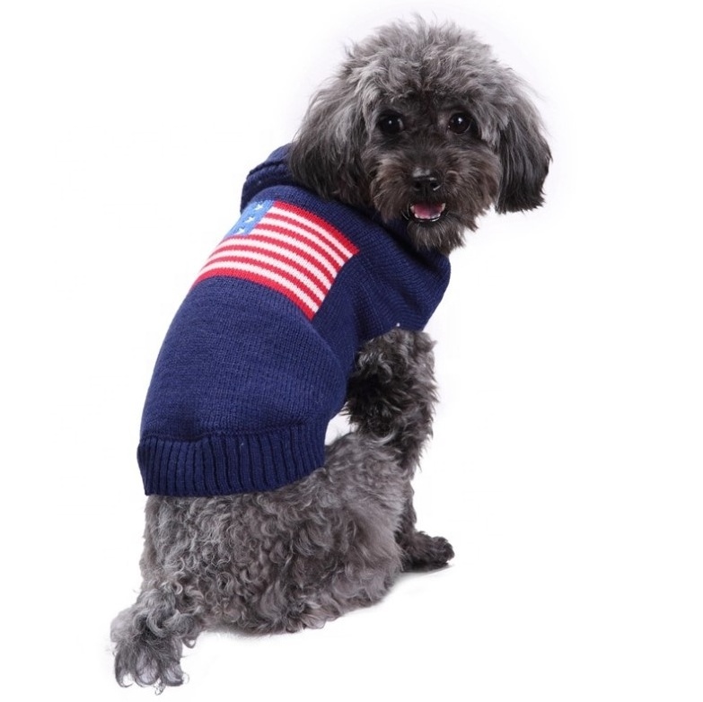 New knitted sweater vest pet dog clothes with american flag design for golden retriever teddy dog clothes