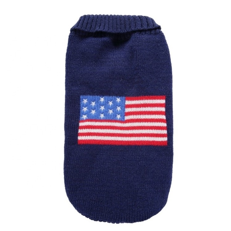 New knitted sweater vest pet dog clothes with american flag design for golden retriever teddy dog clothes