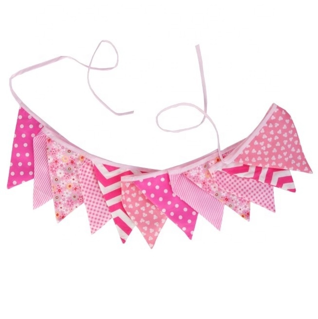 Pink Floral 100% Cotton Bunting Banner for Girls Shabby Chic Wedding Birthday Decoration