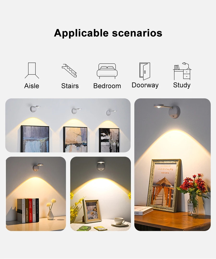 Dimmable Led Spotlight For Cabinet Lights Paintings Pictures USB Rechargeable Intelligent Human Sensing Wireless Wall Light