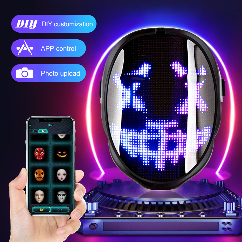 LED Lighted Gesture Face Transforming Masks Rechargeable App Control Screen Mask Festival Programmable LED Party Cosplay Mask