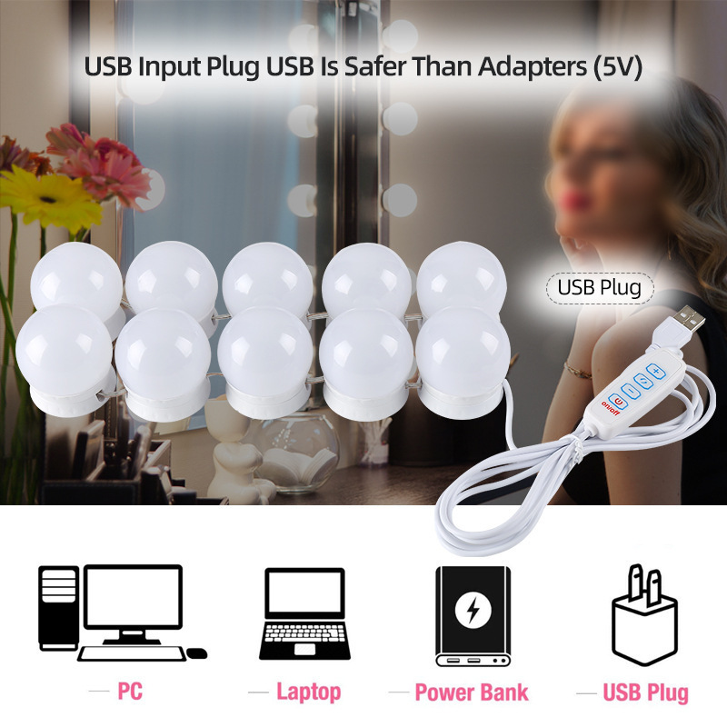 USB Dimmable Hollywood Mirror Makeup Led Backlight Cosmetic Light Style LED Makeup Vanity Bath Mirror Lights for Bathroom