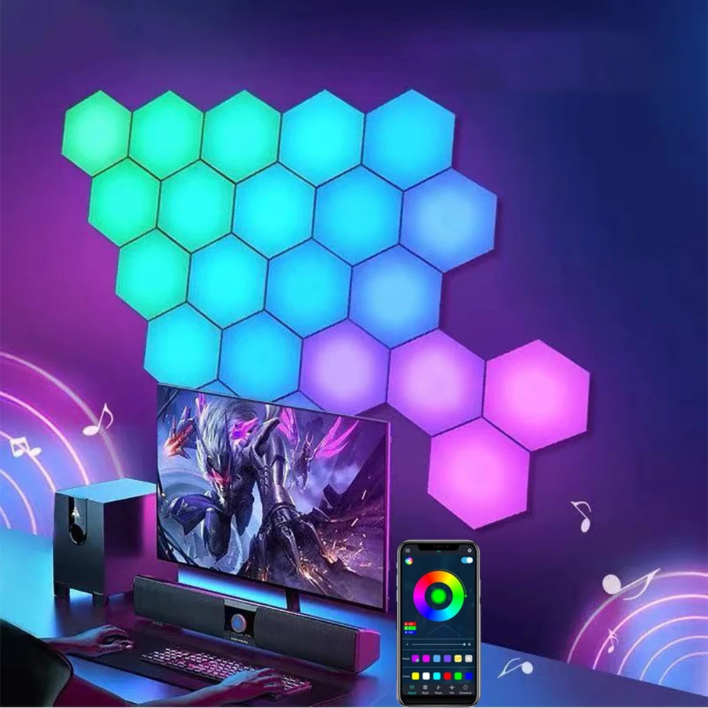 WIFI Bluetooth Led Night Lights Wall Lamp Modular Lighting Magnetic Gaming Room Decoration RGB Lamps LED Hexagonal Quantum Light