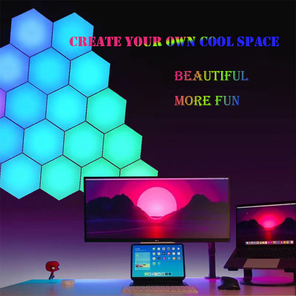 WIFI Led Gaming Wall Light Nano Hexagon Smart Panels Remote Control Voice Control Smart App Music Sync Quantum Night Lights