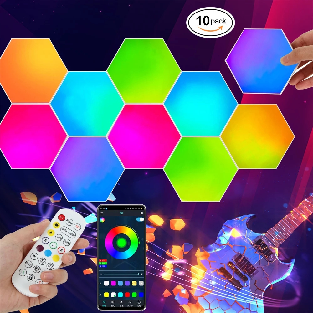 WIFI Led Gaming Wall Light Nano Hexagon Smart Panels Remote Control Voice Control Smart App Music Sync Quantum Night Lights