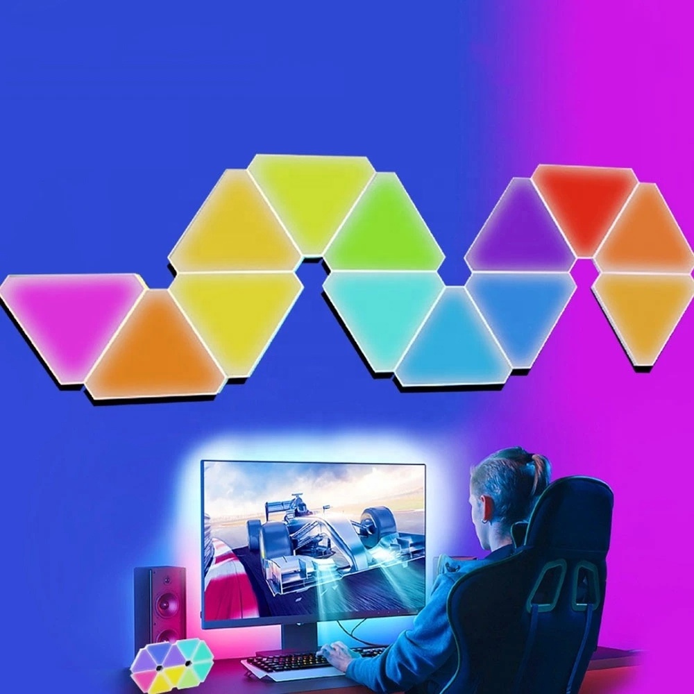 Bluetooth APP Triangle Lights Panels LED Smart Control Game Sync RGB Voice Control with Google Alexa Intelligent LED Light Panel