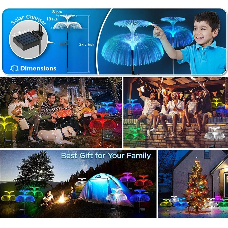 Solar LED Holiday Decoration Light Outdoor IP65 Waterproof Lawn Ground Plug Light Solar Jellyfish Patio Garden Atmosphere Lights