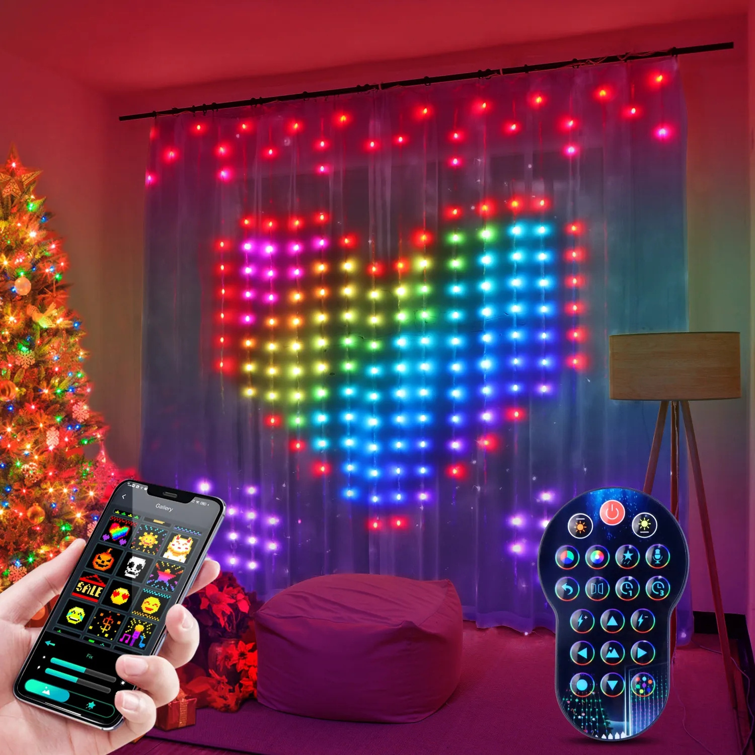 Smart Curtain String Light App DIY Picture Text Led Display Smart LED RGB String Light RGB LED Bluetooth Control Curtain Lights