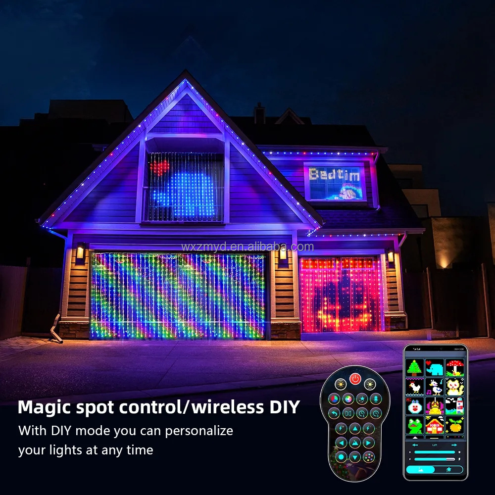 Smart Curtain String Light App DIY Picture Text Led Display Smart LED RGB String Light RGB LED Bluetooth Control Curtain Lights