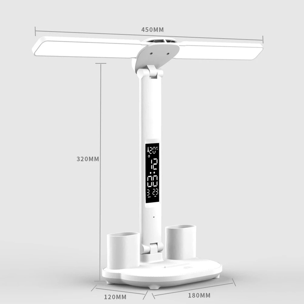 Rechargeable LED Table Lamp with Double Head Calendar Date Touch Night Lights with Pen Holder for Bedroom Study Reading Lamps