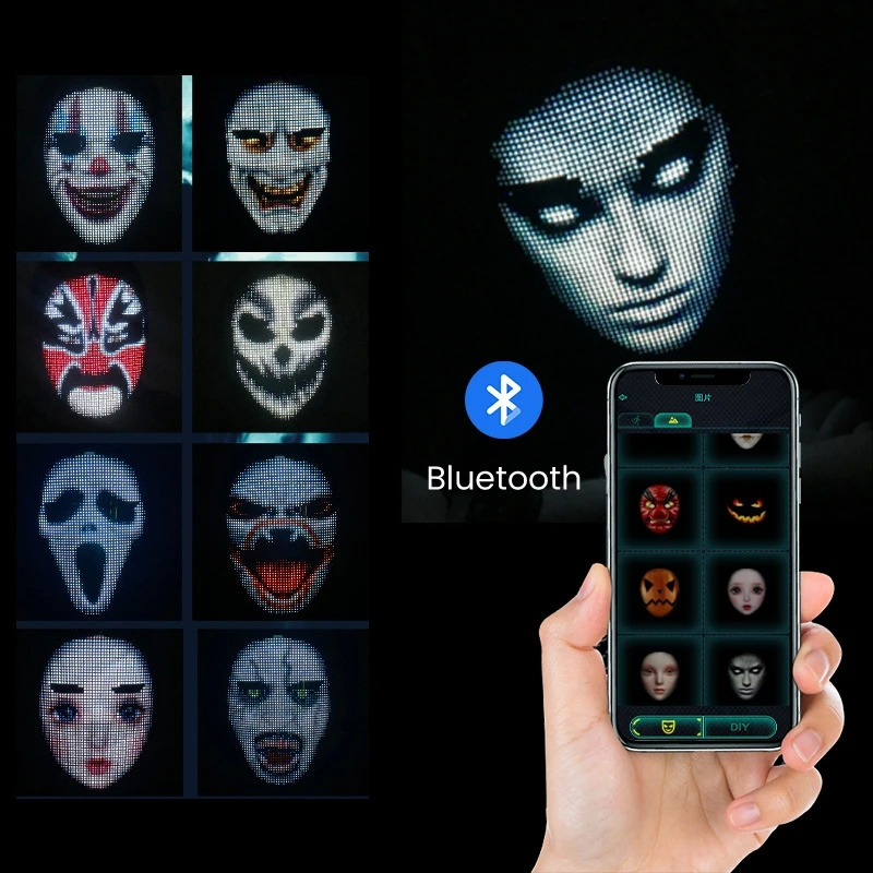 LED Lighted Gesture Face Transforming Masks Rechargeable App Control Screen Mask Festival Programmable LED Party Cosplay Mask